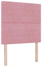 Cama Box Spring com Colchão e LED Rosa 90x190 cm Veludo