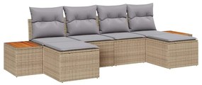 Conjunto de Sofá Jardim 6 Peças com Almofadas Bege Vime PE Acácia
