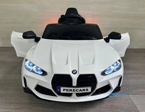 Carro elétrico para crianças BMW M4 12V 2.4G, Rodas de borracha, Assento em couro sintético Branco
