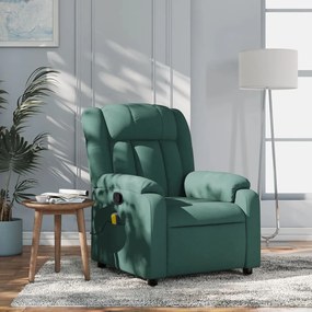 vidaXL Poltrona de massagens reclinável tecido verde-escuro
