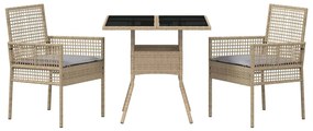 Conjunto de Jantar de 3 Peças Bege Polirattan