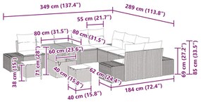 Conjunto de Sofá de Jardim 13 Peças com Almofadas Bege em Rattan de Ac