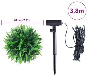 Bolas artificiais de buxo com luzes LED 2 pcs verde 20 cm