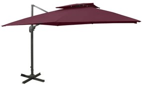 Guarda-sol de jardim cantilever c/ toldo duplo 300x300 cm bordô