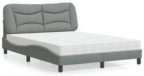 Cama com colchão 140x200 cm tecido cinzento-claro