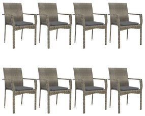 9 pcs conjunto jantar jardim c/ almofadões vime PE preto/cinza