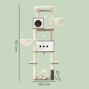 Arranhador para gatos de vários andares com cavernas 60 x 60 x 197 cm bege