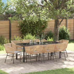 vidaXL Conjunto de Jantar de Jardim de 9 Peças com Almofadas em Rattan Poliéster Castanho
