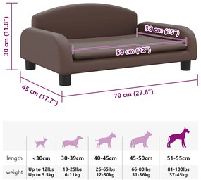 Cama para cães 70x45x30 cm couro artificial castanho