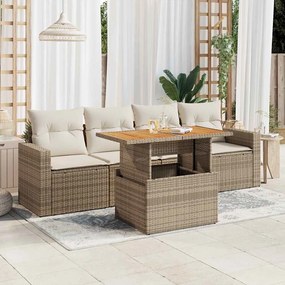 5 pcs conjunto de sofás p/ jardim com almofadões vime PE bege