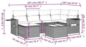 7 pcs conj. sofás jardim com almofadões vime PE cinzento-claro