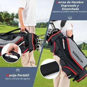Saco de golfe leve de grande capacidade com 14 divisórias, 8 bolsos, capa para chuva e bolsa térmica para bebidas, 39 x 25 x 128 cm, Preto