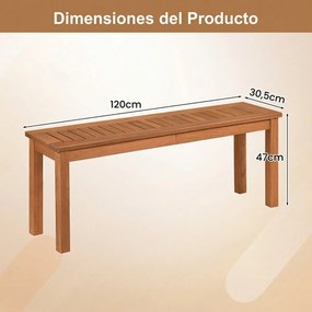 Banco jardim 120 x 30,5 x 47 cm em madeira maciça sem encosto para 2 pessoas, com capacidade para 200 kg, para jardim, pátio ou varanda, acabamento na