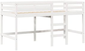Cama alta c/ escada e telhado 80x200 cm pinho maciço branco