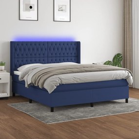 Cama box spring c/ colchão e LED 160x200 cm tecido azul