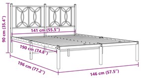 Estrutura de cama com cabeceira 140x190 cm metal preto