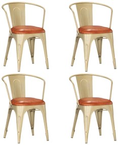 Cadeiras de jantar 4 pcs couro genuíno castanho