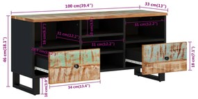 Móvel de TV 100x33x46 cm madeira recuperada maciça e derivados