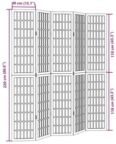 Biombo com 5 painéis madeira de paulownia maciça branco