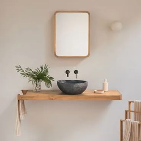 Conjunto De Móvel De Casa De Banho 130x45 Cm Suspenso Em Madeira De Teca Neill Madeira De Teca & Irregular Em Cimento Preto ↔︎40 Cm Fedro & Preto Mate