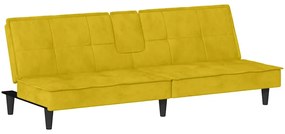 Sofá-cama com suporte para copos veludo amarelo