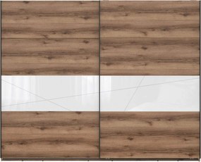 Roupeiro Fivale 124, Branco brilhante, Carvalho delano escuro, 219x270x58cm, 200.5 kg, Portas para roupeiro: Deslizante, Número de prateleiras: 3, Número de prateleiras: 3