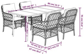 5 pcs conjunto de jantar p/ jardim com almofadões vime PE bege