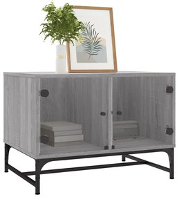 Mesa de centro c/ portas de vidro 68,5x50x50 cm cinza sonoma