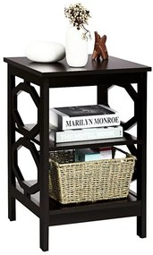 Mesa de cabeceira de 3 níveis com 2 peças, mesa lateral para sofá, prateleira de exposição e armazenamento - Espresso