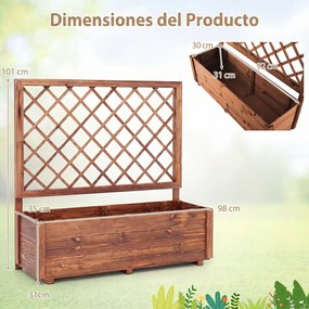 Floreira Elevada com Treliça, 98 x 35 x 101 cm, Madeira de Pinho, Castanha