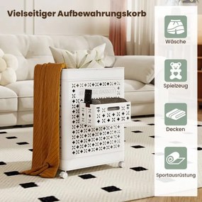 Cesto de roupa de 75L com rodas, coletor de roupa que economiza espaço, recipiente de armazenamento branco
