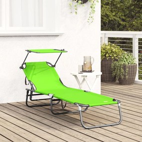 Espreguiçadeira Dobrável com Toldo Verde Tecido Oxford 600D