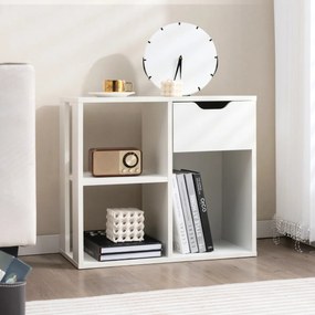 Estante de 3 cubos com gaveta 2 níveis Estante de arrumação independente para escritório, sala de estar, quarto, branco