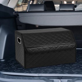 Organizador dobrável 30 x 47 x 27,5 cm para porta-malas de carros 35L com tampa acolchoada em couro e divisória ajustável Preta