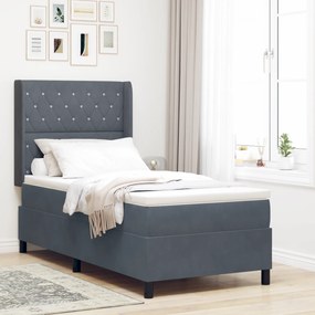 Cama Box Spring com Colchão Cinza Escuro 90x200 cm em Veludo