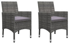 3 pcs conjunto bistrô vime PE e vidro temperado cinzento