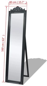 Espelho de pé em estilo barroco, 160x40 cm, preto