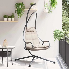 vidaXL Cadeira Suspensa com Suporte e Almofada Taupe de Aço
