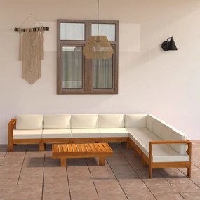 vidaXL 9 pcs conj. lounge de jardim c/ almofadões branco nata acácia