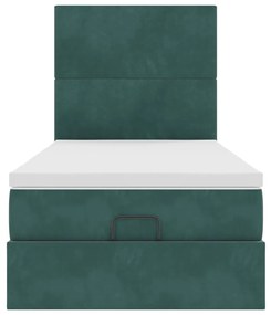 Estrutura de cama otomana vidaXL com colchões verde escuro Veludo