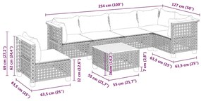 7 pcs conjunto de sofás p/ jardim com almofadões vime PE bege