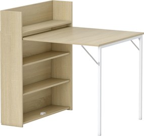 HOMCOM Mesa dobrável com prateleira, design industrial, economiza espaço, para espaços pequenos, 78,5 x 91 x 93 cm, Carvalho | Aosom Portugal