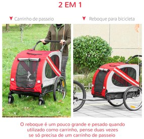 PawHut Reboque de Bicicleta para Cães 2 em 1 Transporte para Animais d