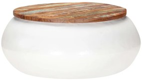 Mesa de centro 68x68x30 cm madeira recuperada maciça branco