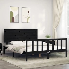 Estrutura de cama King Size com cabeceira madeira maciça preto