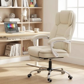 Cadeira de escritório ergonómica, cadeira de escritório com encosto reclinável, altura ajustável, 64x73x112-120 cm, bege