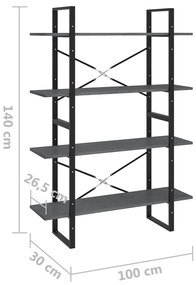 Estante com 4 prateleiras 100x30x140 cm pinho maciço cinzento