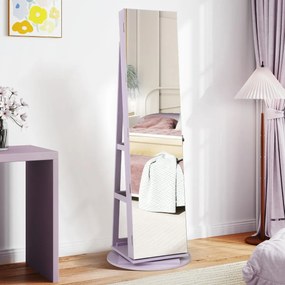 Armário joias giratório 360° com luzes LED Espelho de corpo inteiro 54,5 x 161 cm Púrpura