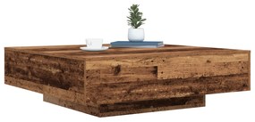 Mesa de Centro vidaXL com Luzes LED Madeira Antiga 100x100x31 cm