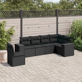 6 pcs conjunto sofás de jardim c/ almofadões vime PE preto